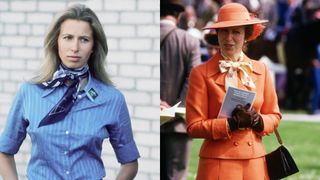 Princess Anne wearing a thin scarf in Kiev and at Newbury Races