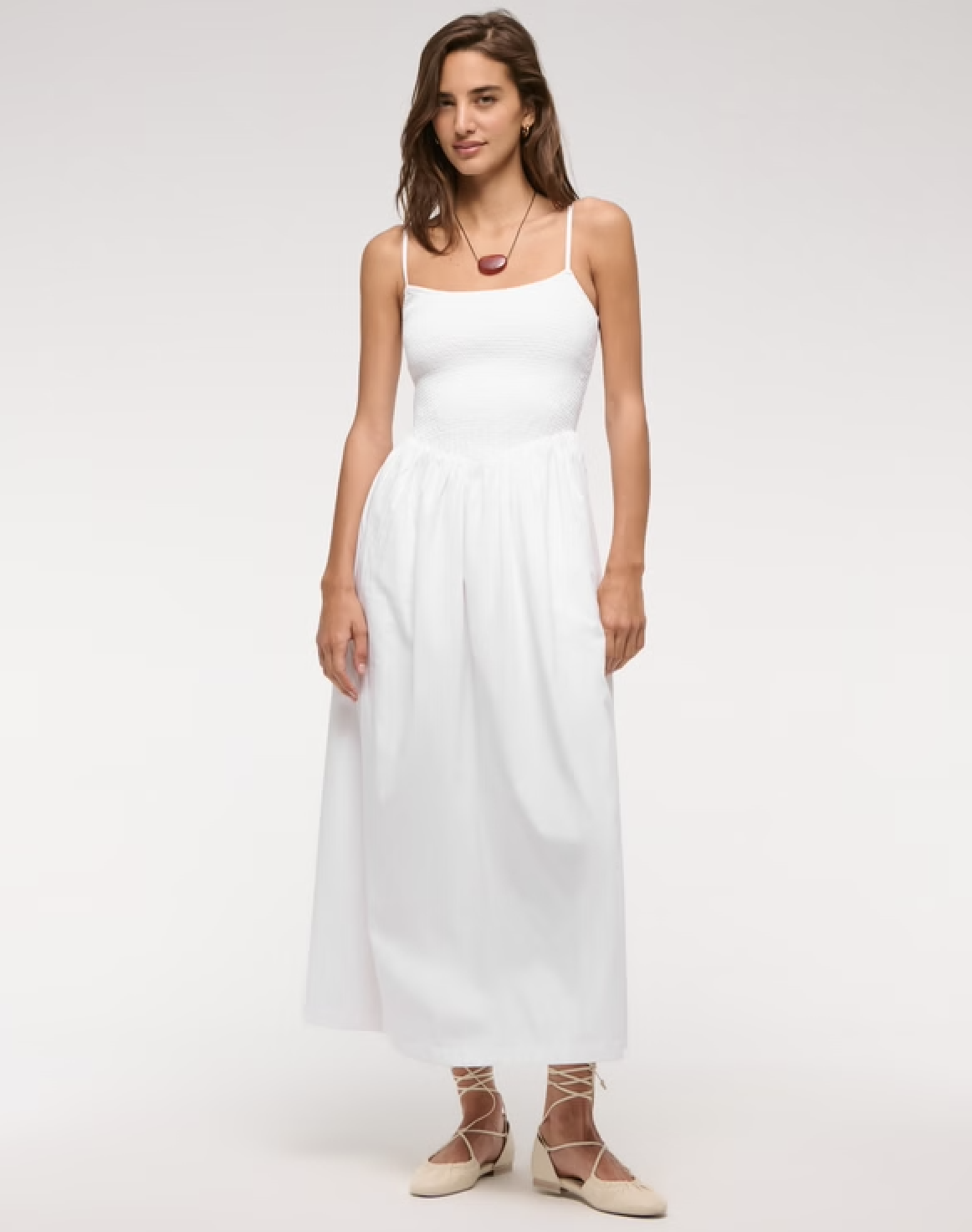 A&amp;f Sydney Smocked Dipped-Waist Midi Dress