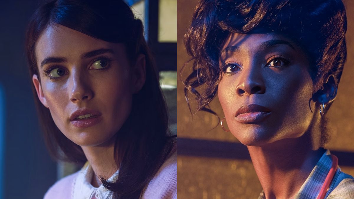 Emma Roberts and Angelica Ross&#039; American Horror Story: 1984 characters, pictured side by side.