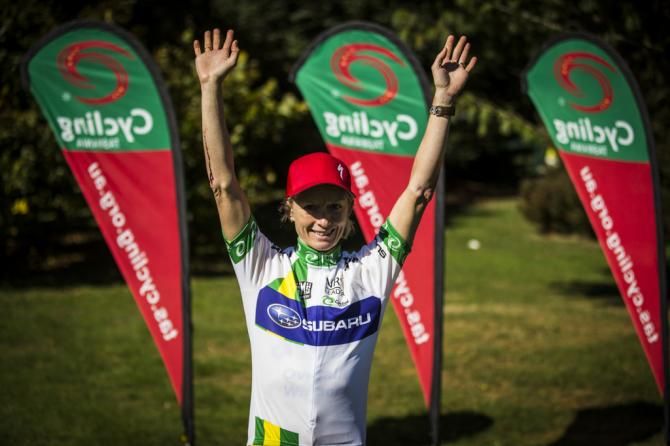 Ruth Corset celebrates in the NRS Series leader jersey