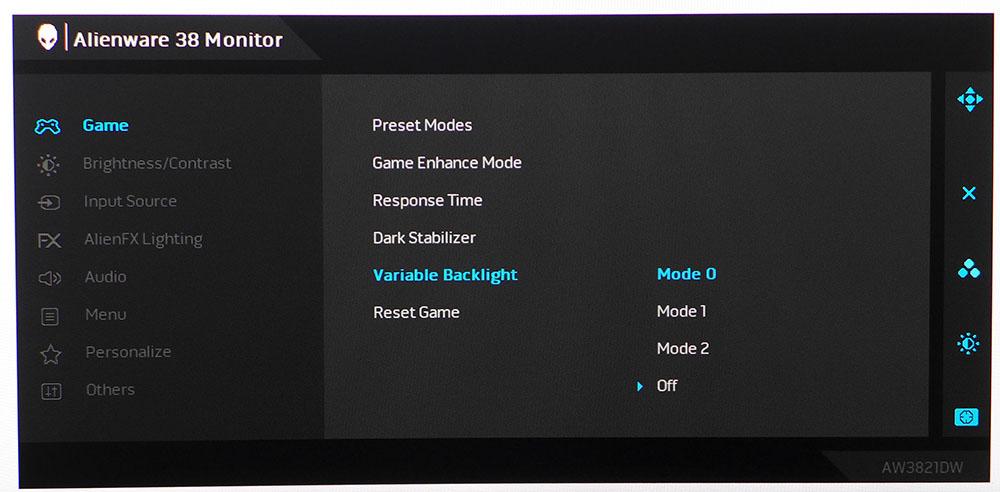 Alienware AW3821DW OSD