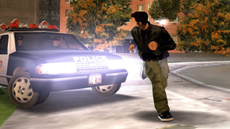 An image of a criminal in Grand Theft Auto 3 running from the police.