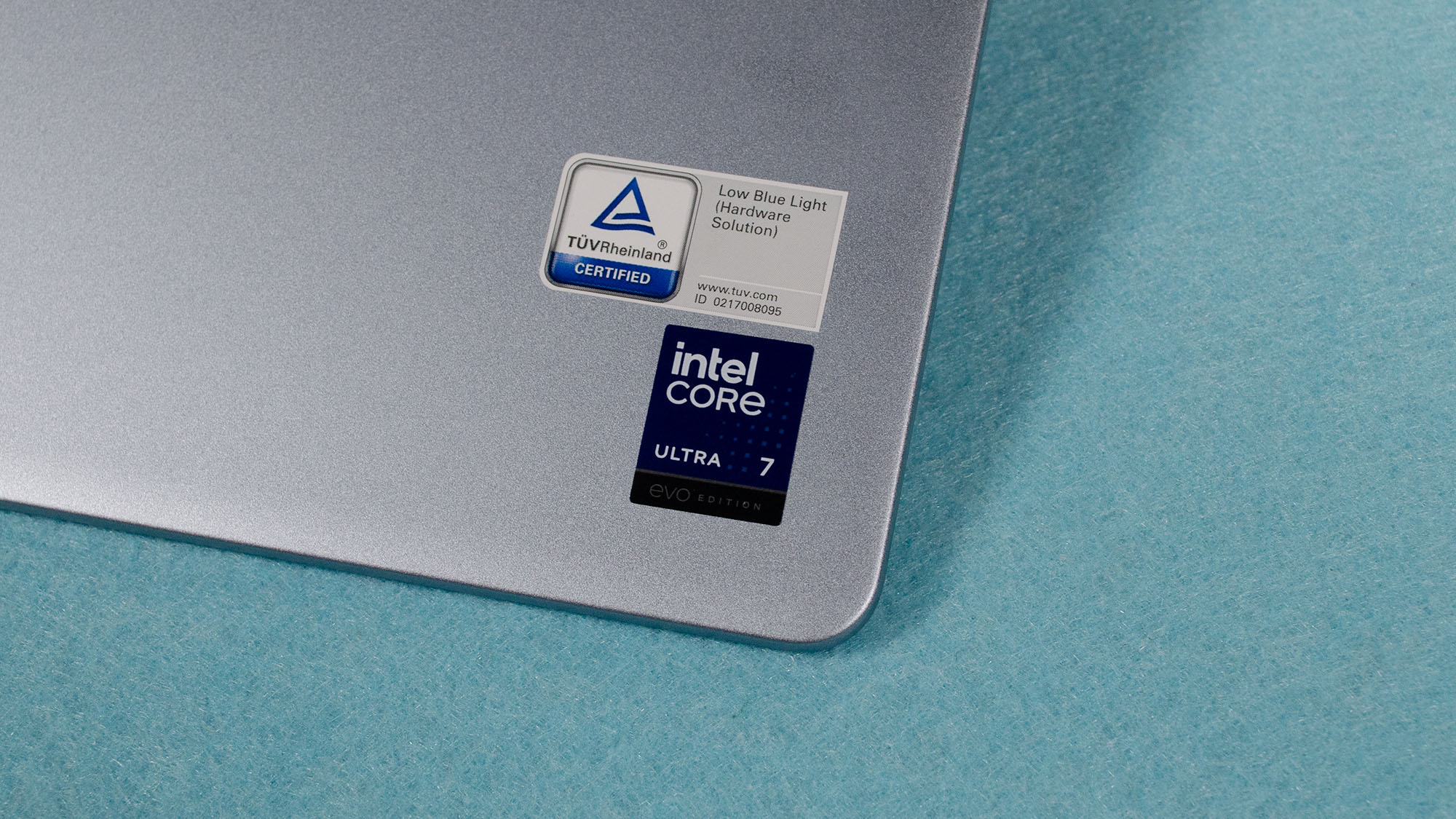 The Intel Core Ultra 7 sticker on a Dell 16 Plus
