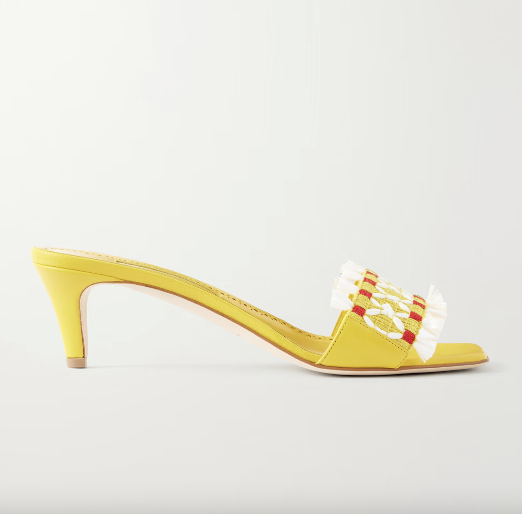 Moremu 50 Raffia-Trimmed Leather Mules