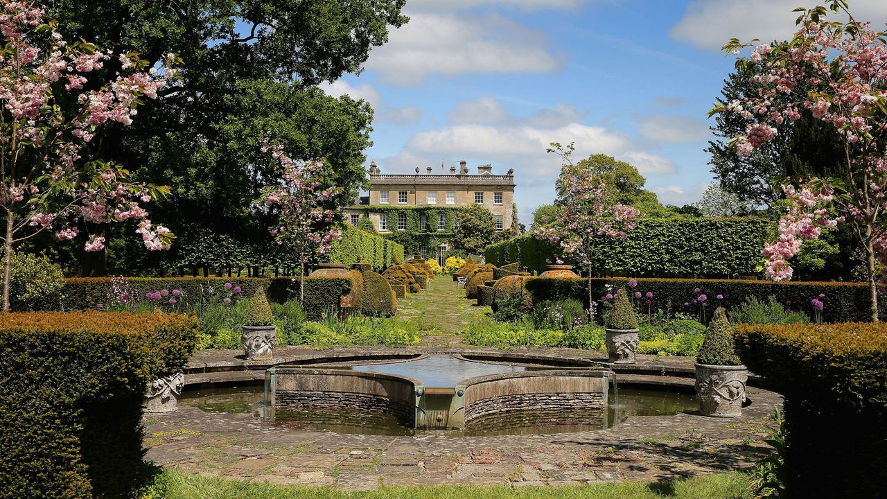 The formal gardens at the royal Highgrove Estate in the UK