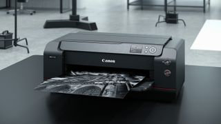 Canon ImagePrograf Pro-1100 on a black desk, in a photo studio