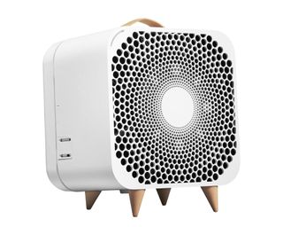 White box fan with wooden legs