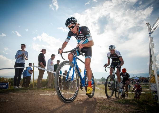 Jamey Driscoll (Raleigh Clement) giving everyone "nice faces" as they sit on his wheel. Boulder Cup.