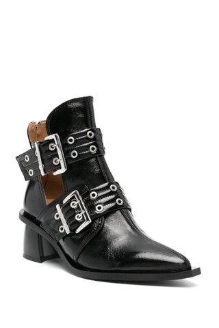 black Ganni boots with doubel buckles