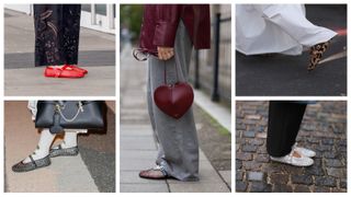 collage of fashion week attendees wearing Alaia ballerina flats