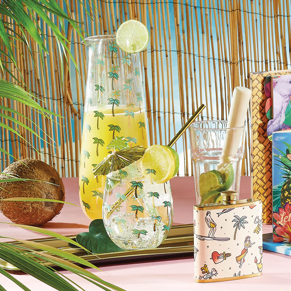 tropical glasses with juice glass jar
