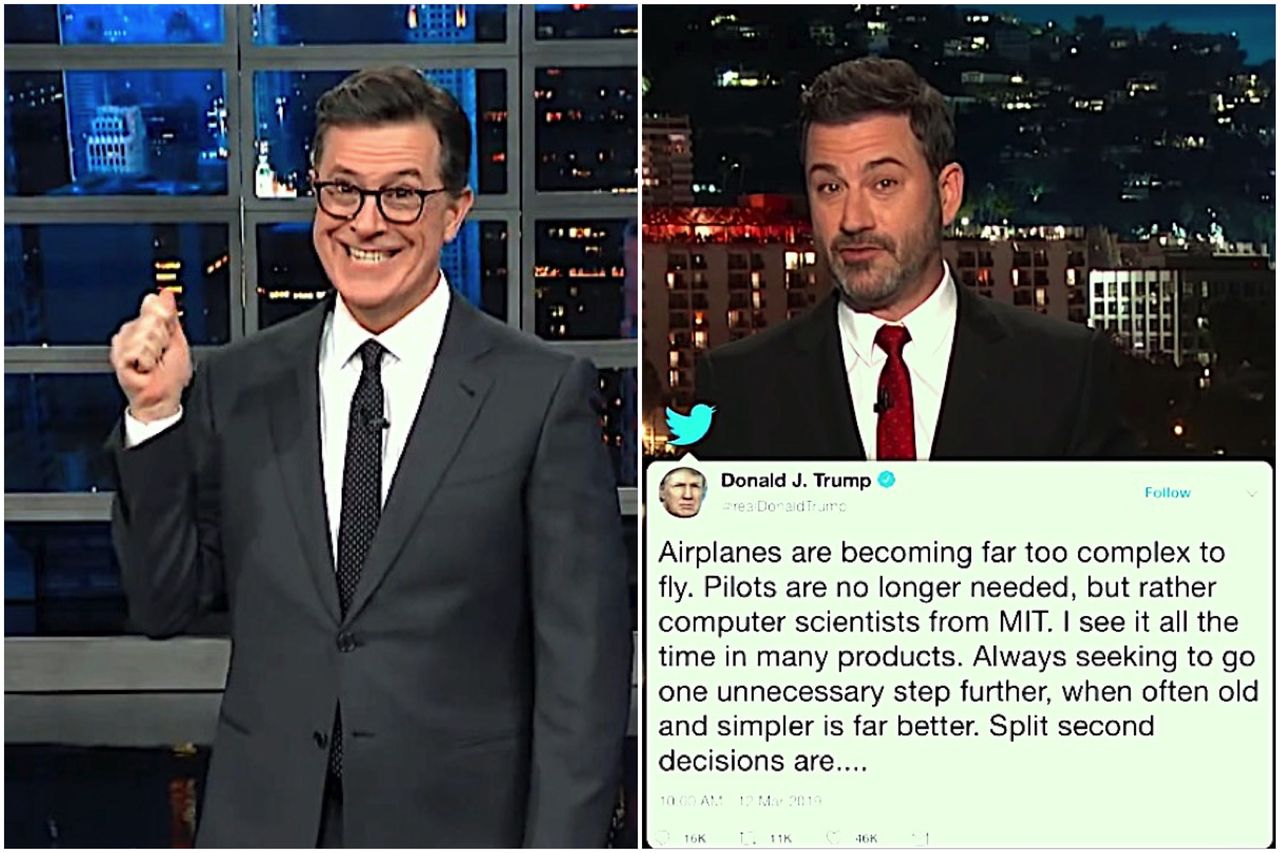 Jimmy Kimmel and Stephen Colbert on Trump&amp;#039;s aviation adivice