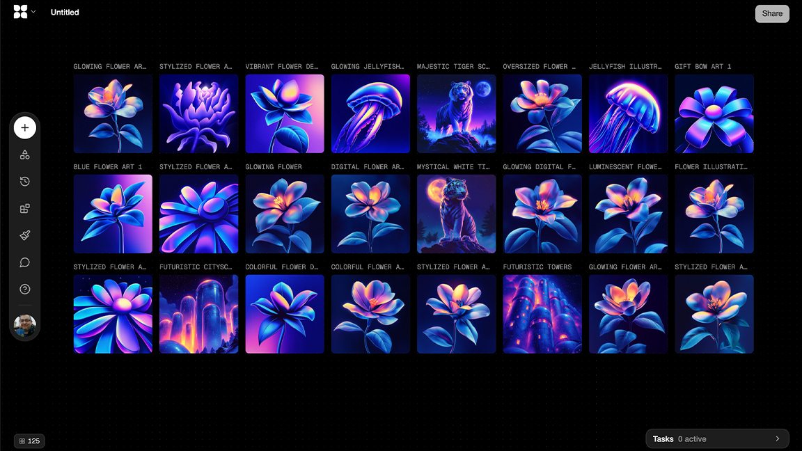 Flora AI; UI screens for an AI art app