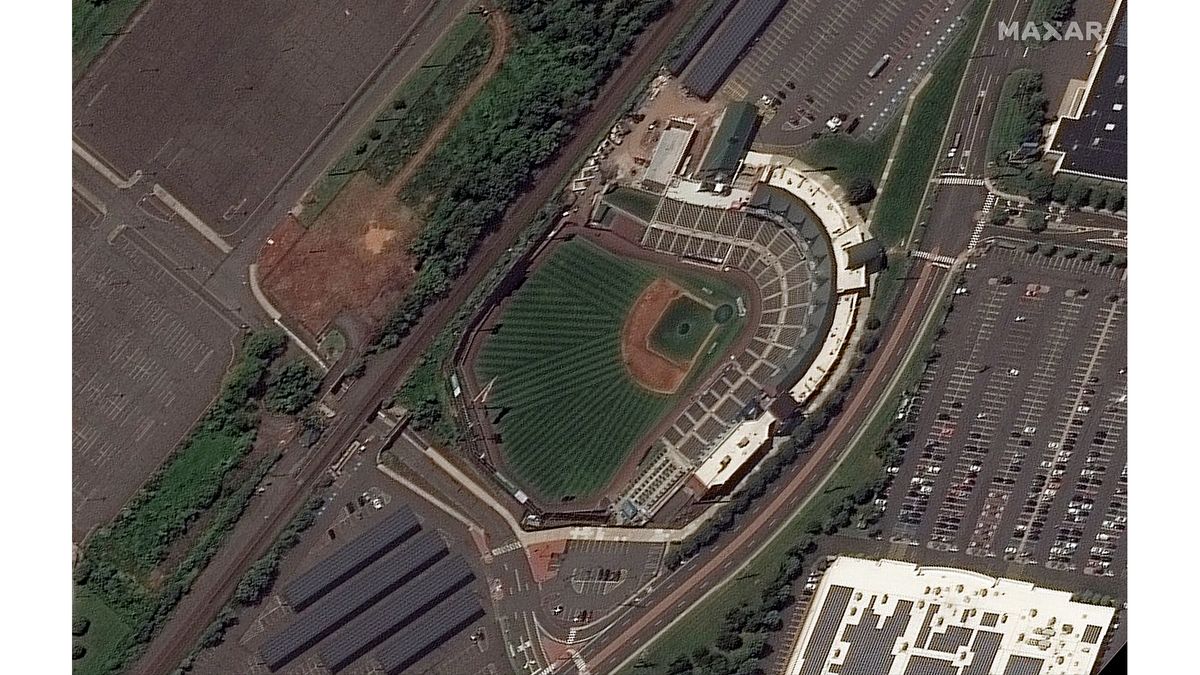 A WorldView-2 satellite image of the TD Bank Ballpark in Bridgewater Township, New Jersey taken before the floods, on Aug. 25, 2021.