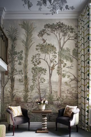 Tapestry/mural in living room by Kit Kemp