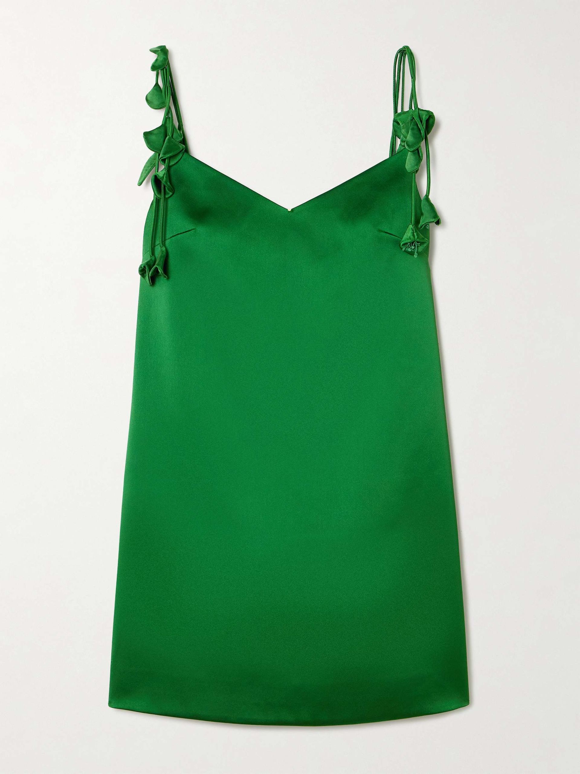 Appliquéd Satin Mini Dress