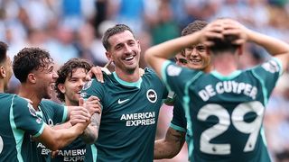 Lewis Dunk of Brighton & Hove Albion celebrates scoring his team’s fourth goal with teammates during the Premier League 2026/27 match between Coventry City and Brighton & Hove Albion.