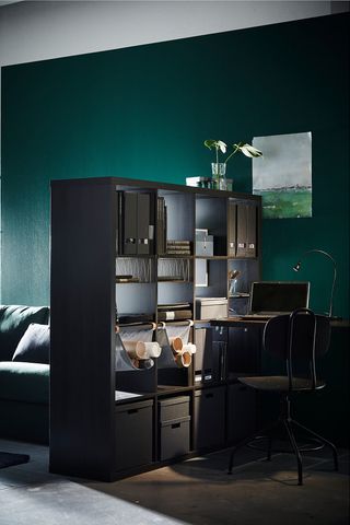 IKEA room divider ideas black Kallax shelving unit