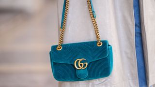 gucci marmont bag in blue velvet