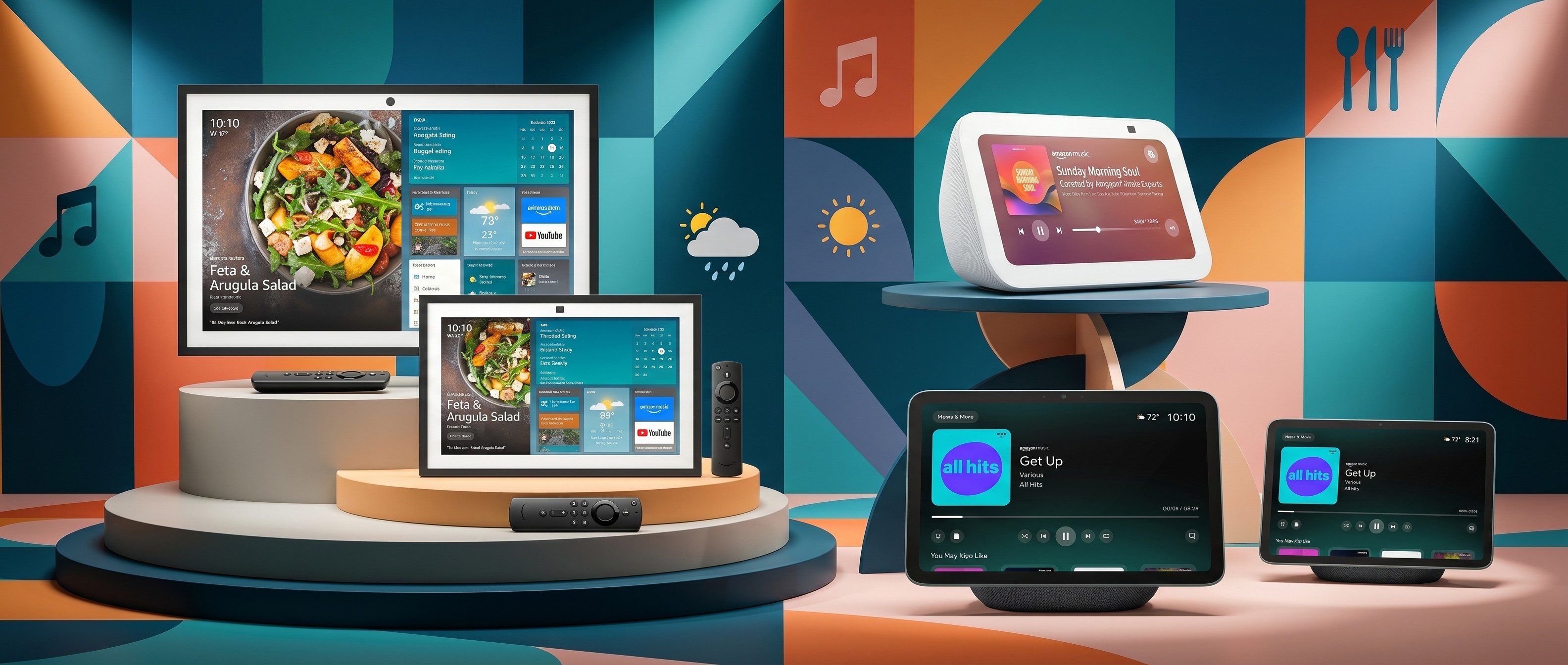 Amazon Echo Show devices on podiums