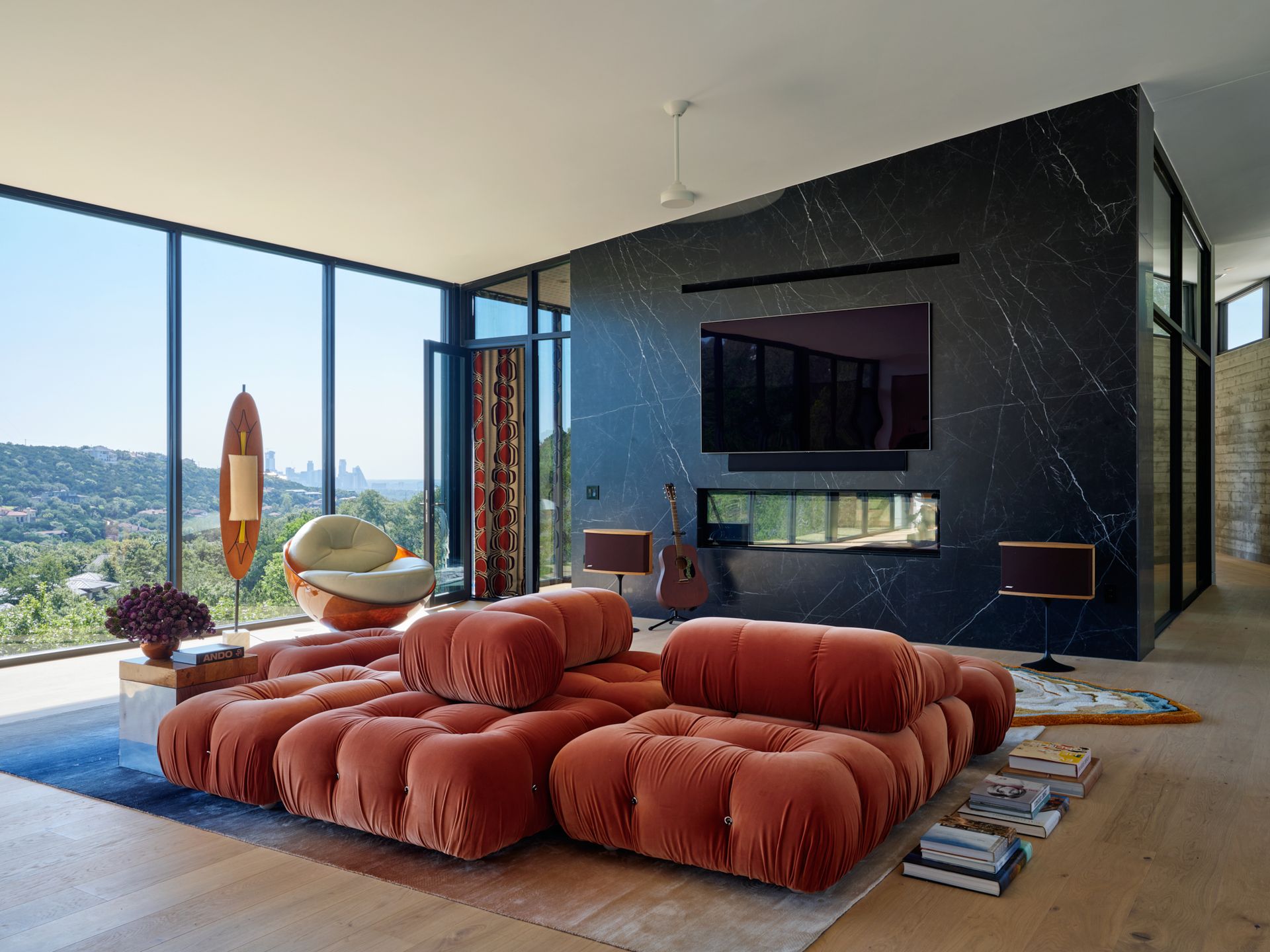 A sunken sofa in a 70s style