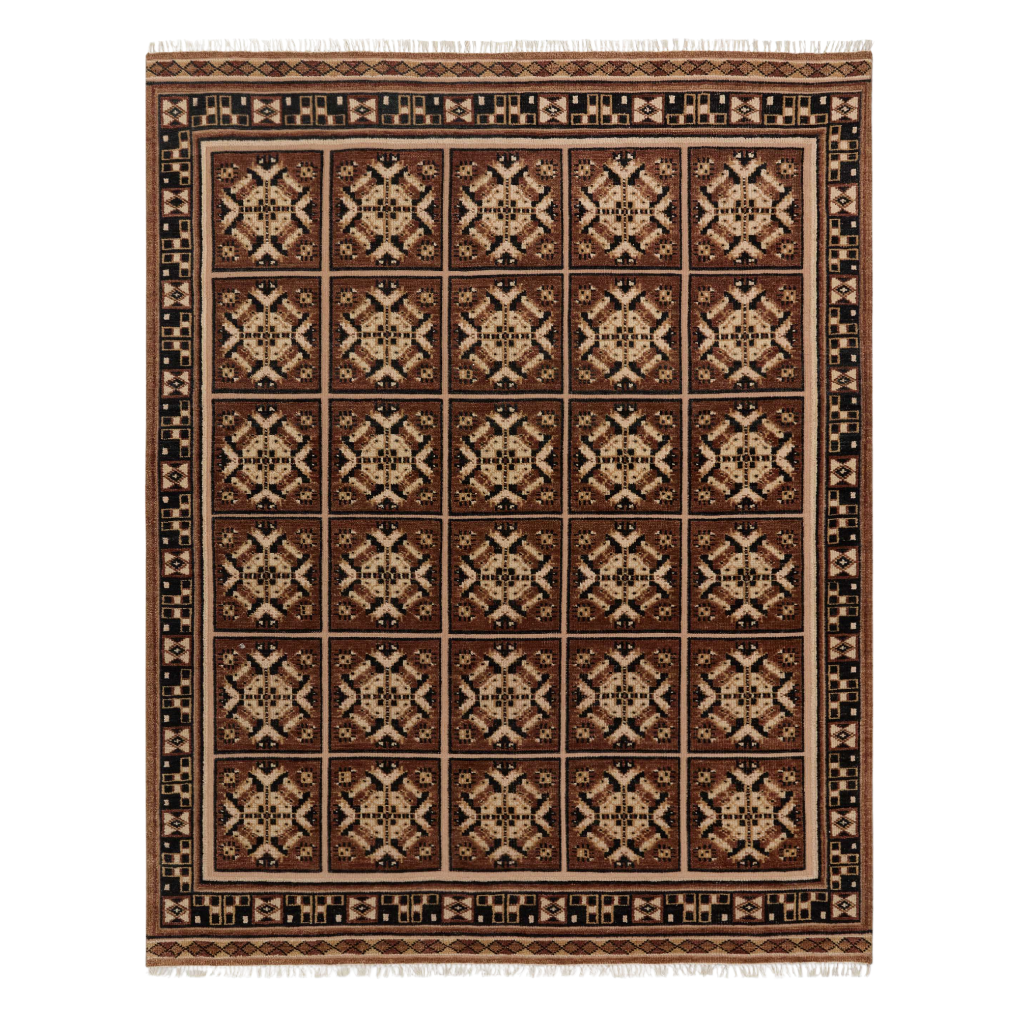 a large area rug with geometric motifs 