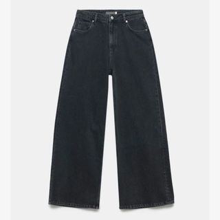 Washed Black Super Soft Wide Leg Jeans cut out 