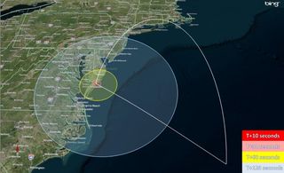 This map shows the predicted zones of visibility of the Black Brant XII suborbital rocket that will launch June 4, 2013, from Wallops Island, Va.