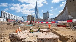 A picture of the excavation site in London with the Shard in the background.