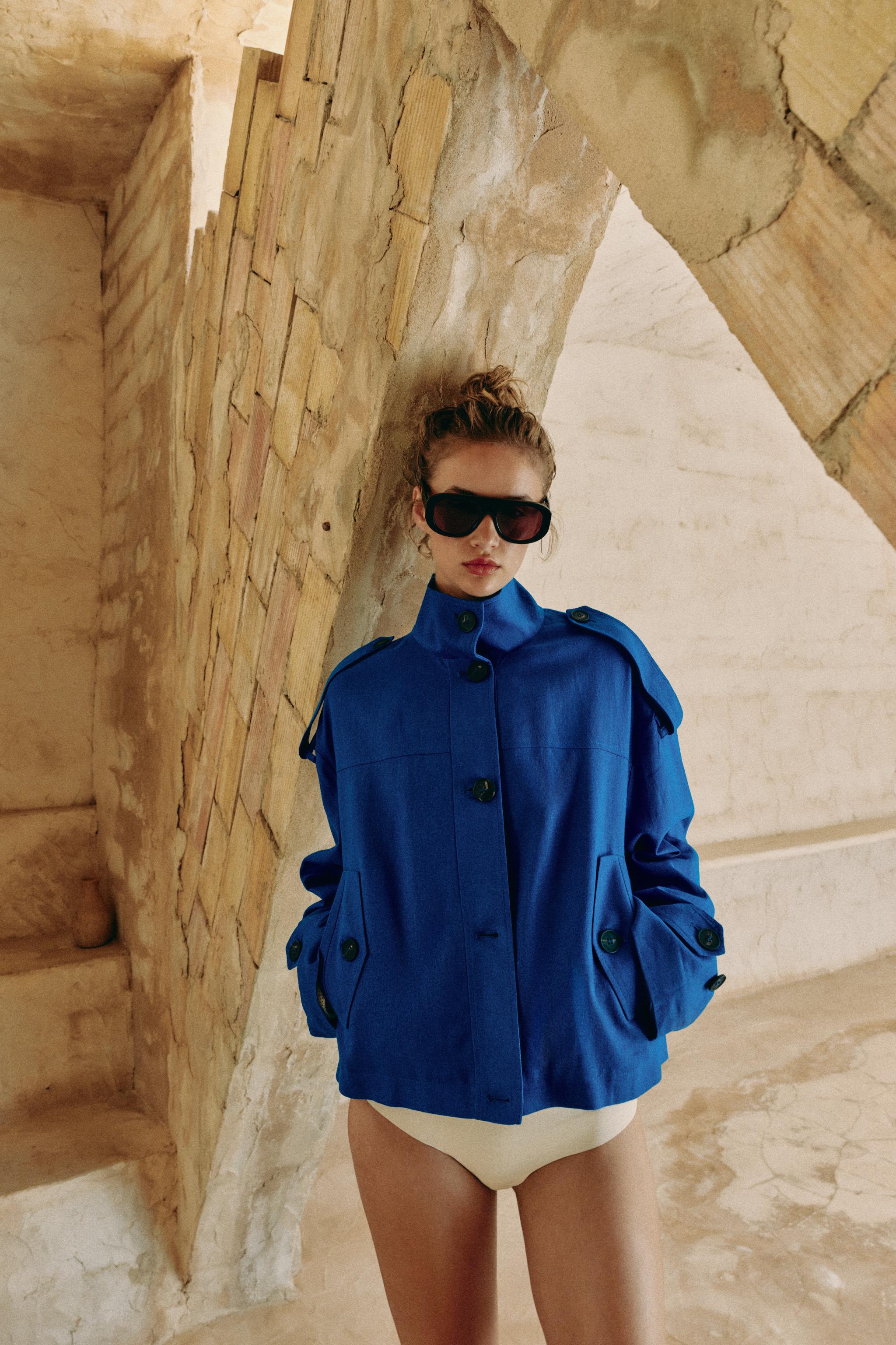 High Neck Linen Blend Jacket