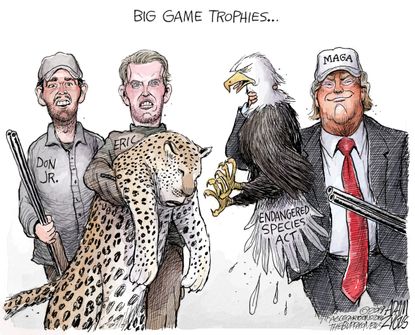 Political Cartoon U.S. Trump Family Endangered Species Act Big Game Hunting