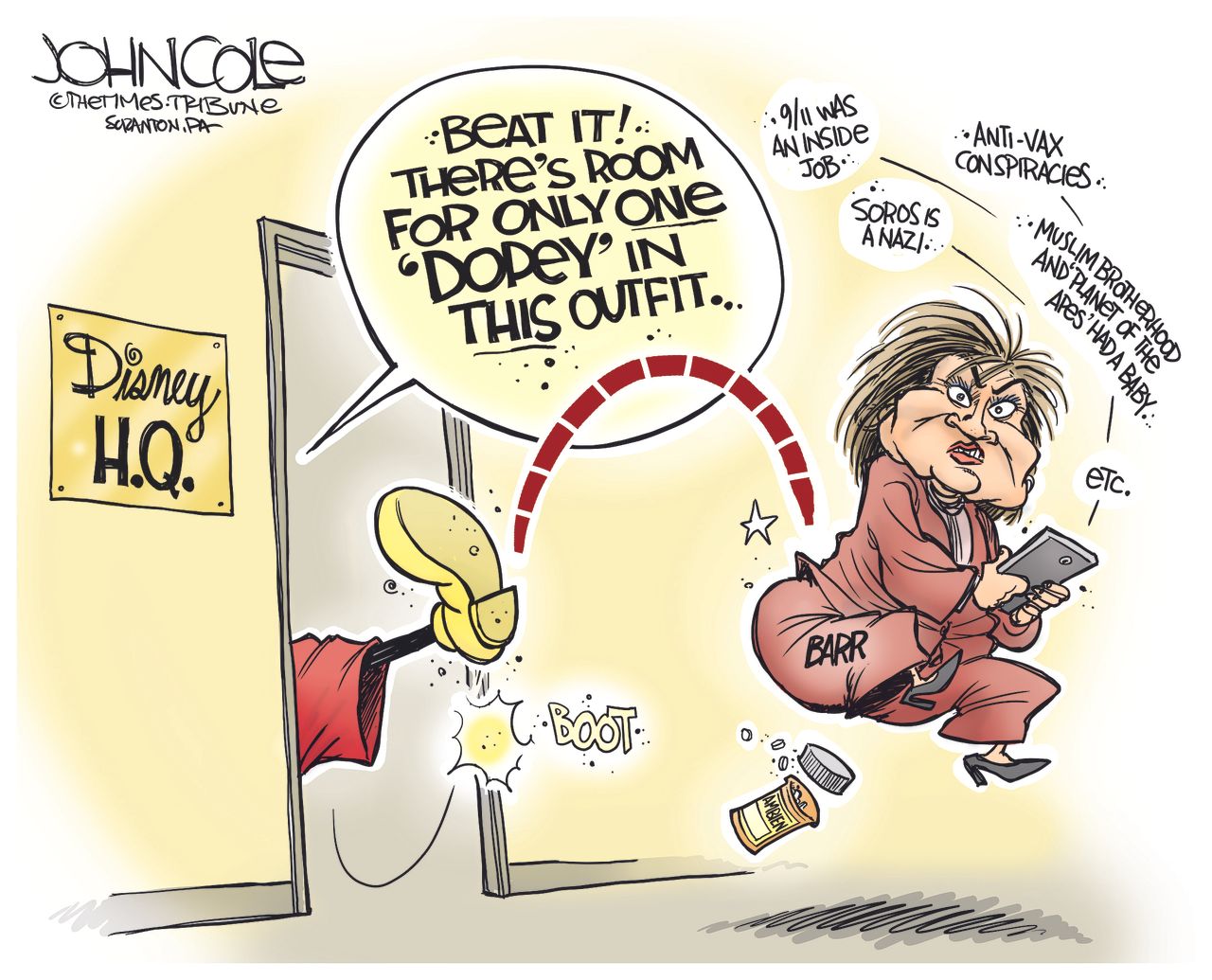 Political cartoon U.S. Roseanne Disney racist tweets 9/11 conspiracy Nazi Muslim Brotherhood