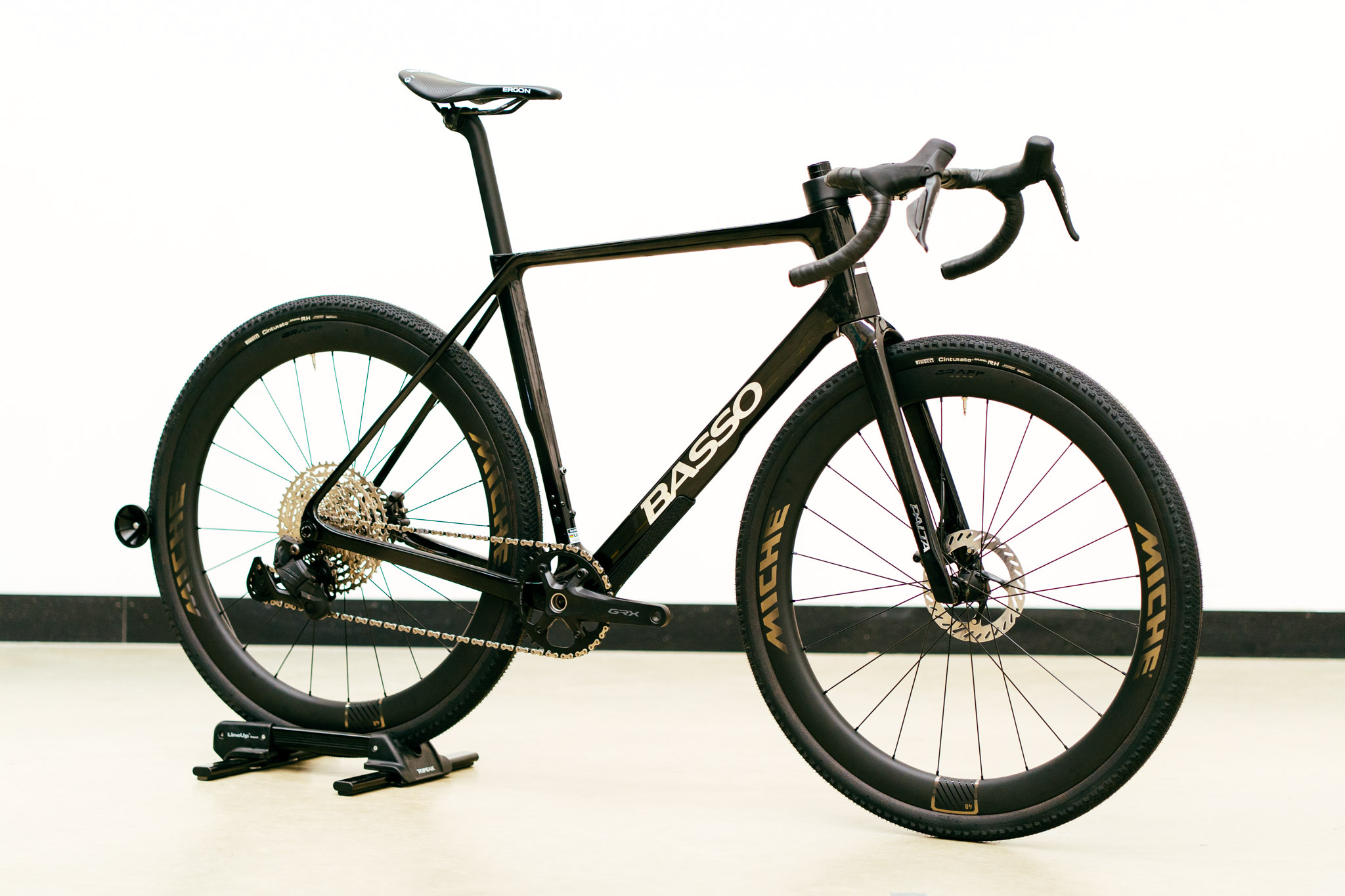 A bike stands against a white background