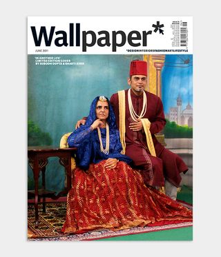 Subodh Gupta & Bharti Kher Wallpaper* magazine cover design featuring joint portrait in traditional Indian dress for June 2011 issue