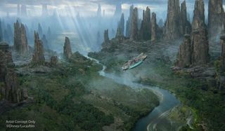 Concept Art of landscape with Millennium Falcon flying