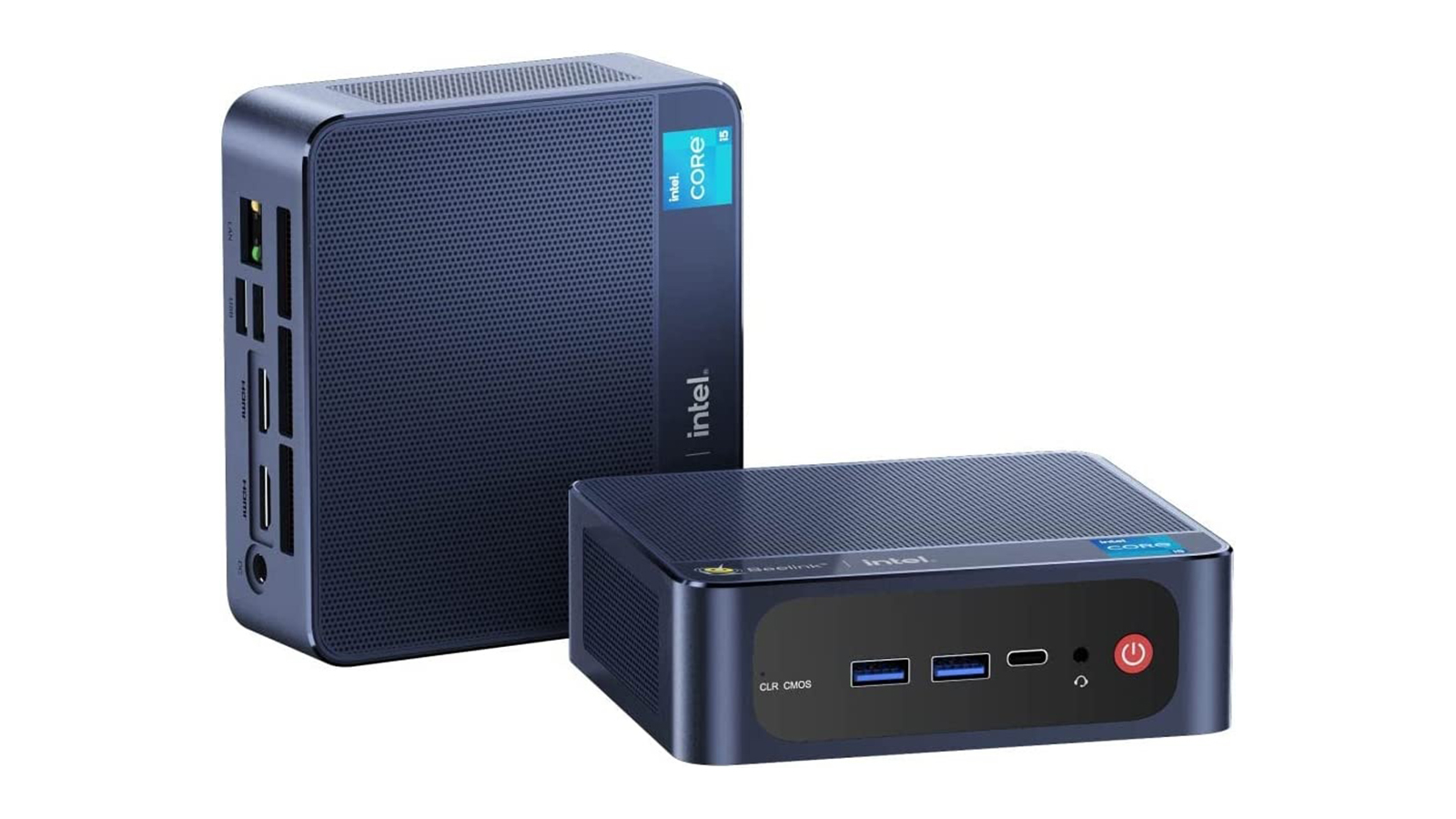 A Beelink SEi11 Pro Mini PC r desktop computer on a white background