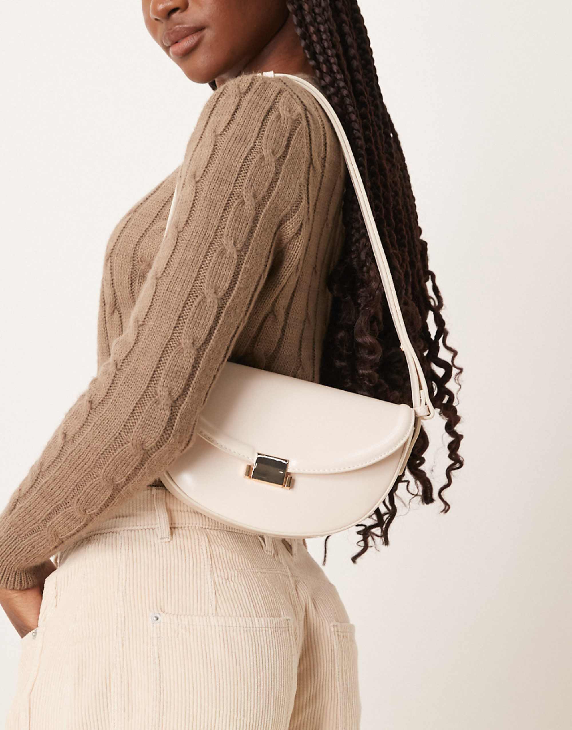 Asos Design Interchangeable Curved Shoulder and Crossbody Bag With Lock Detail in White
