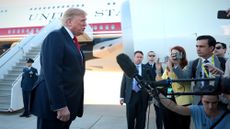 Trump talks to reporters outside of Air Force One