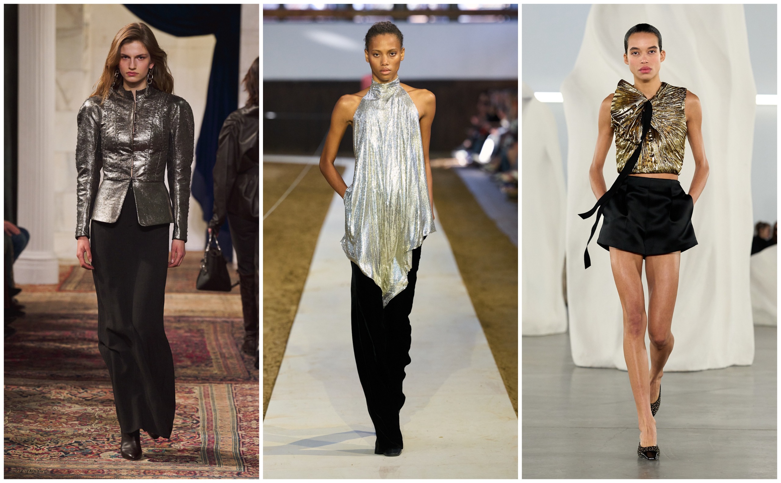 shimmering tops on the fall 2026 runways of Ralph Lauren, Stella McCartney, Ulla Johnson.