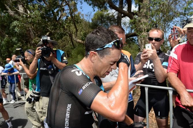 Porte shows the pain of his effort after Willunga Hill.