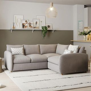 Beige corner sofa in a beige living room