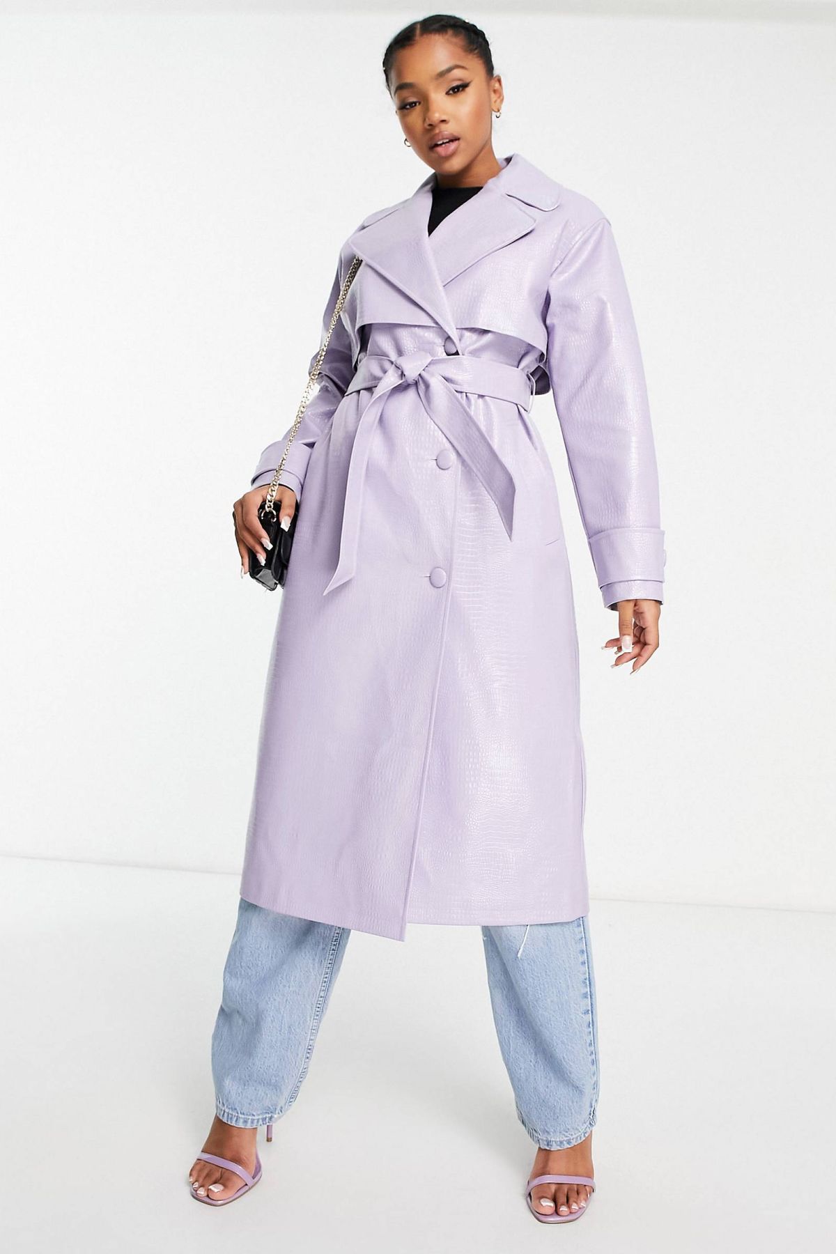 Miss Selfridge Croc Faux Leather Trench Coat