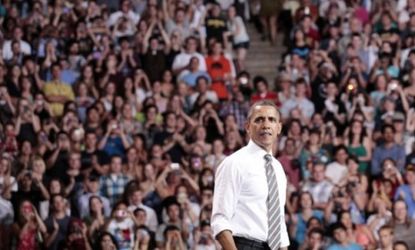 President Obama tries to woo the youth vote during a visit to the University of Colorado, Boulder last week: The incumbent revealed a new campaign slogan Monday.