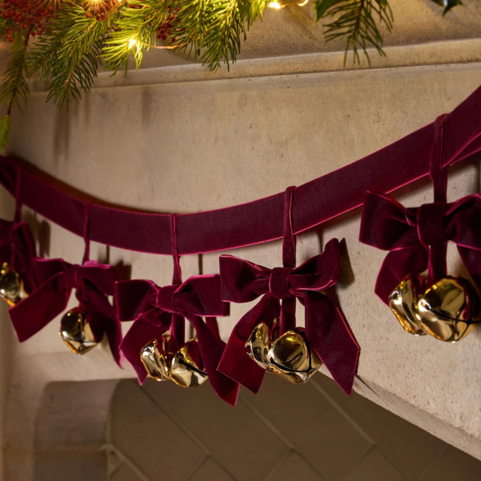 Next Burgundy Red Bell Christmas Bow Garland