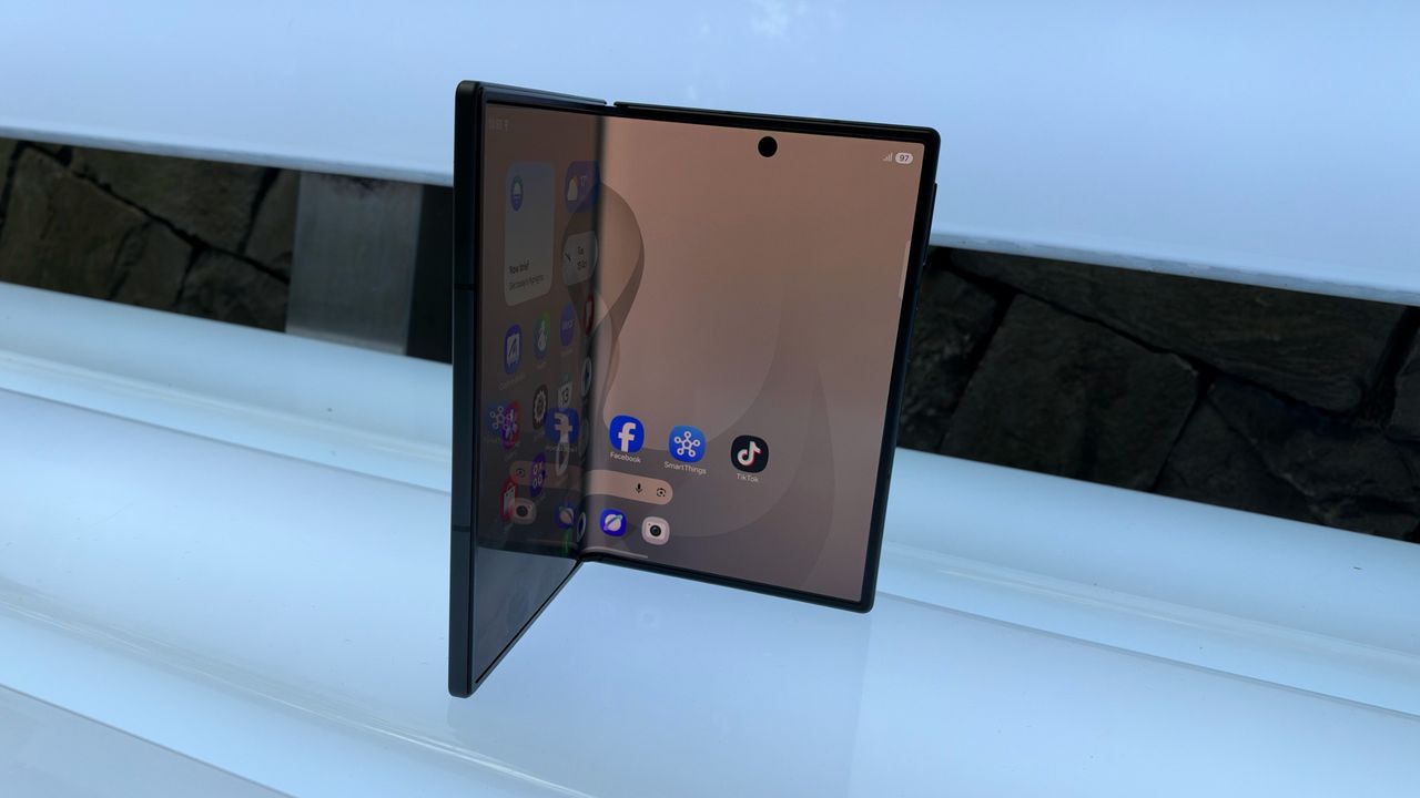 The Samsung Galaxy Z Fold 8 on a bench