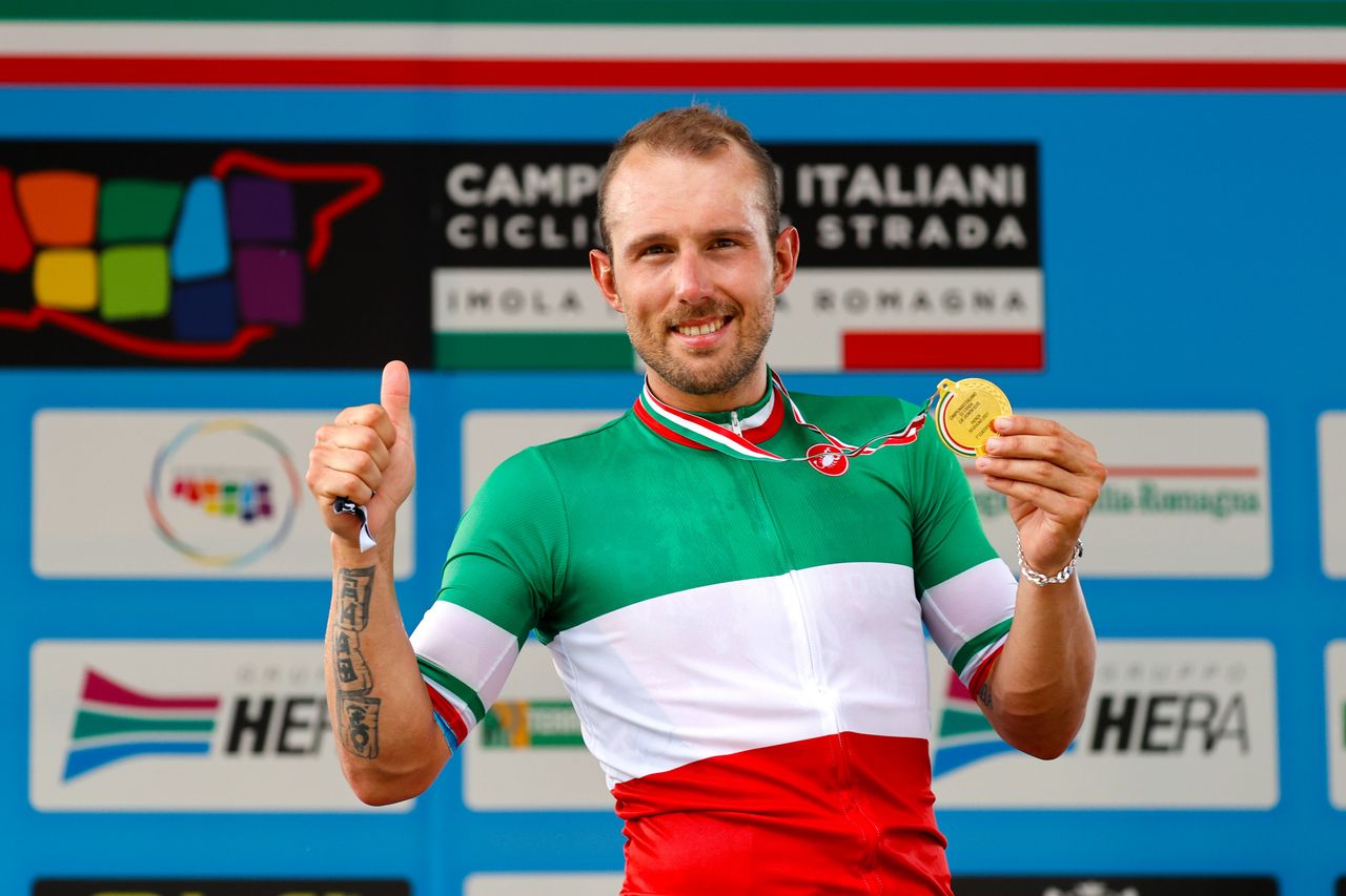 2021 Italian Road Championship Men Road Race BellariaIgea Marina Imola 2259 km 20062021 Sonny Colbrelli ITA Bahrain Victorious photo Luca BettiniBettiniPhoto2021
