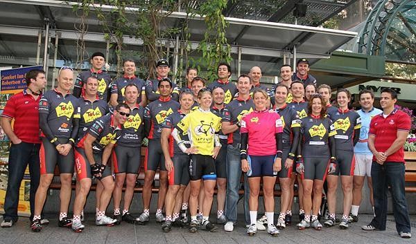 The full crew cycling from Brisbane to Sydney in the first Australian Tour de Cure.