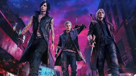 Devil May Cry 5 art showing the three protagonists walking