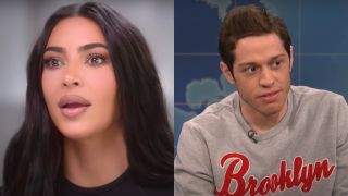 screenshot of Kim Kardashian on The Kardashians and Pete Davidson on SNL