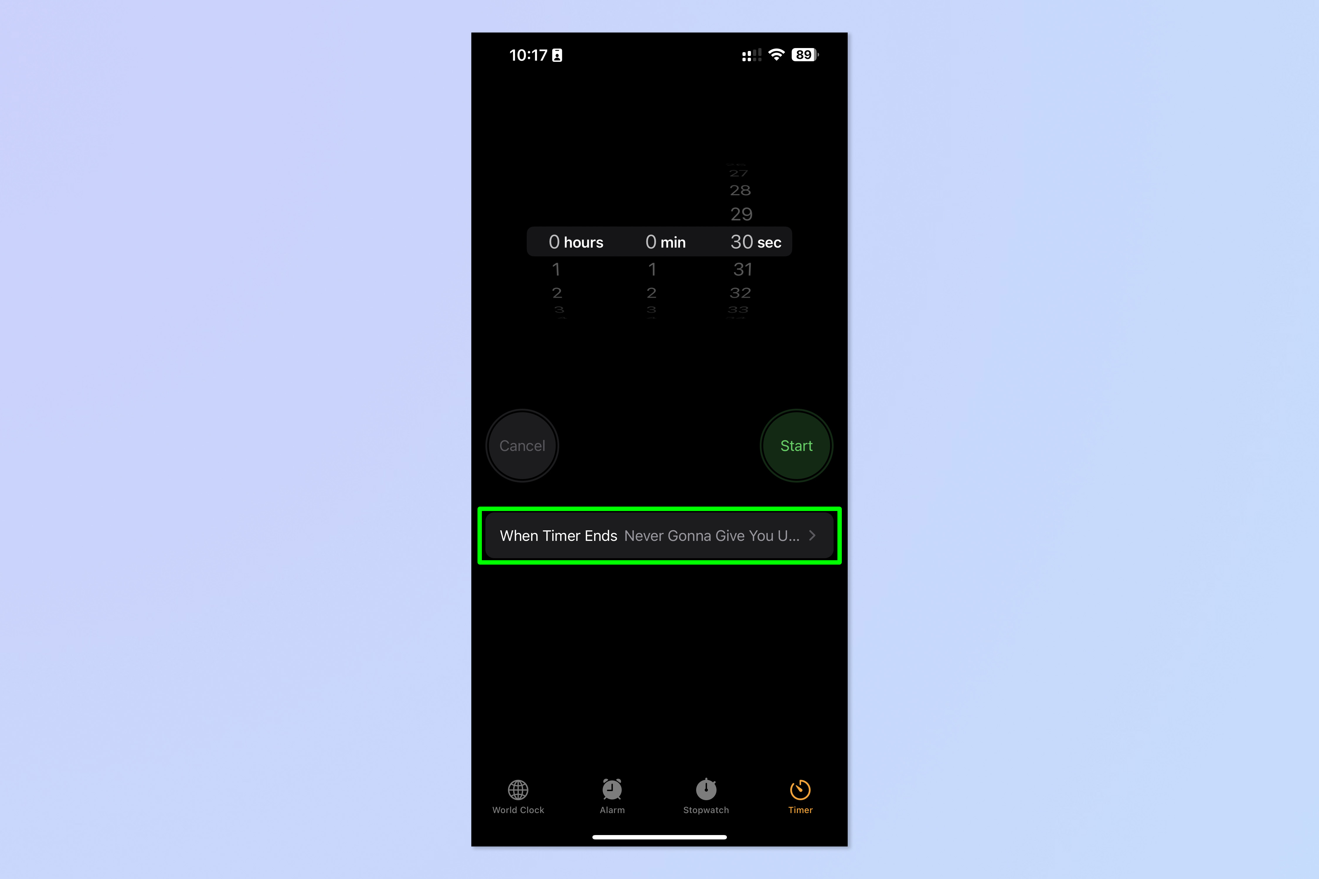 Скриншот, показывающий, как использовать таймер экрана iPhone